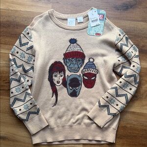NWT Disney 100 Marvel Beige Sweater with Character Graphics